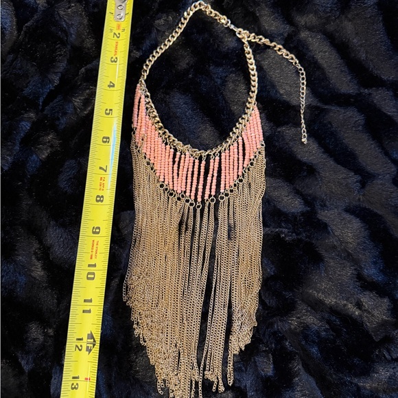 Pink Beaded & Gold Fringed Necklace 26L & Loft Rhinestone 38? in Necklace Gold - Picture 5 of 8